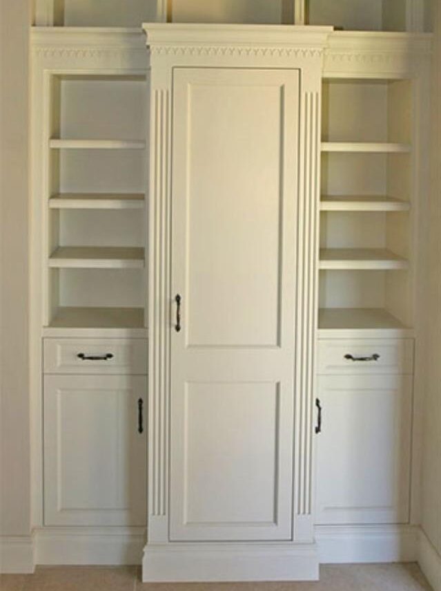 Painted built-in closet cabinetry with open shelves and drawers, Santa Ynez project