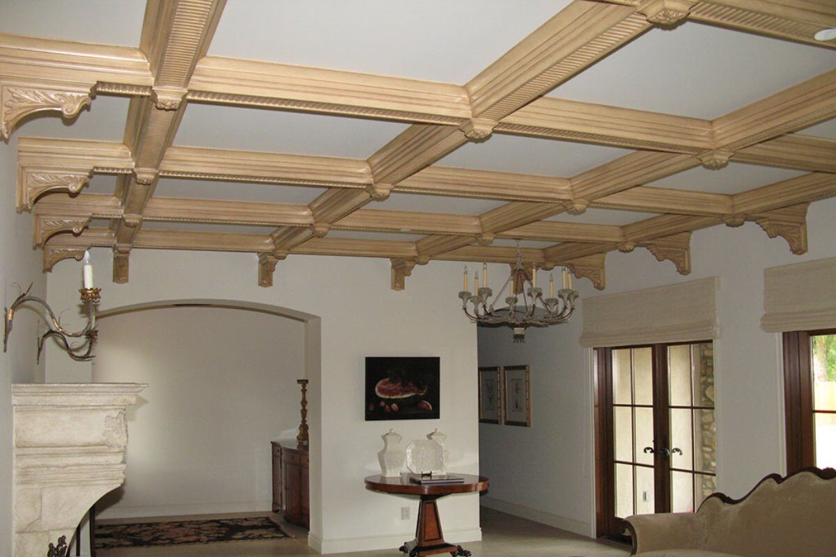 Beech coffered ceiling custom millwork