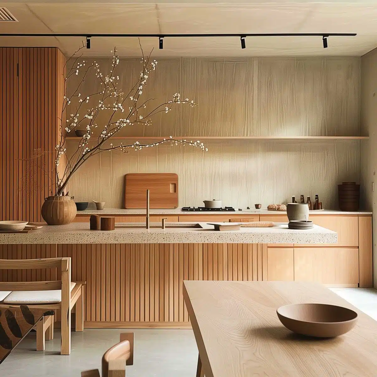 Contemporary Japandi-style custom kitchen